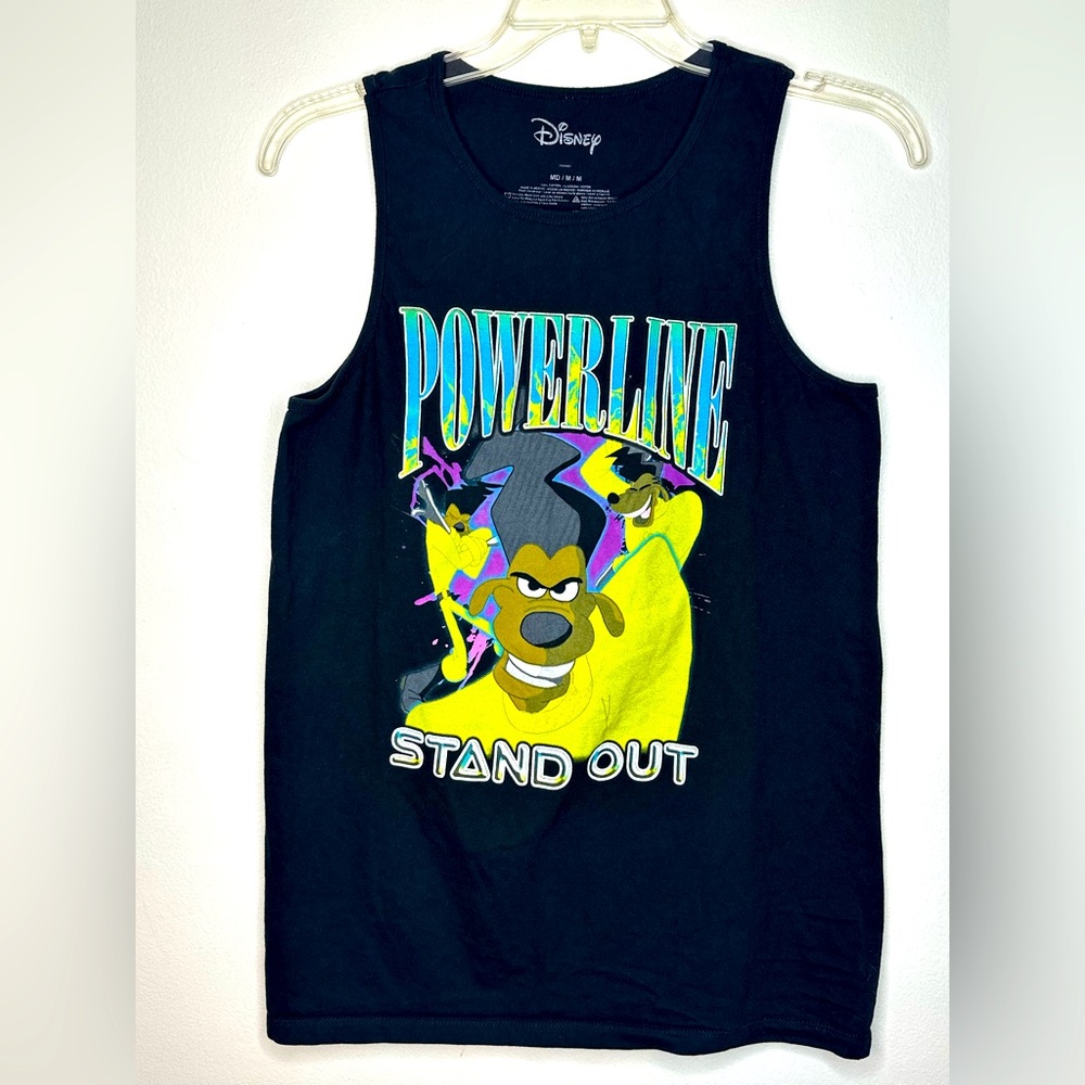Disney “the goofy movie” powerline tank top, black, size M